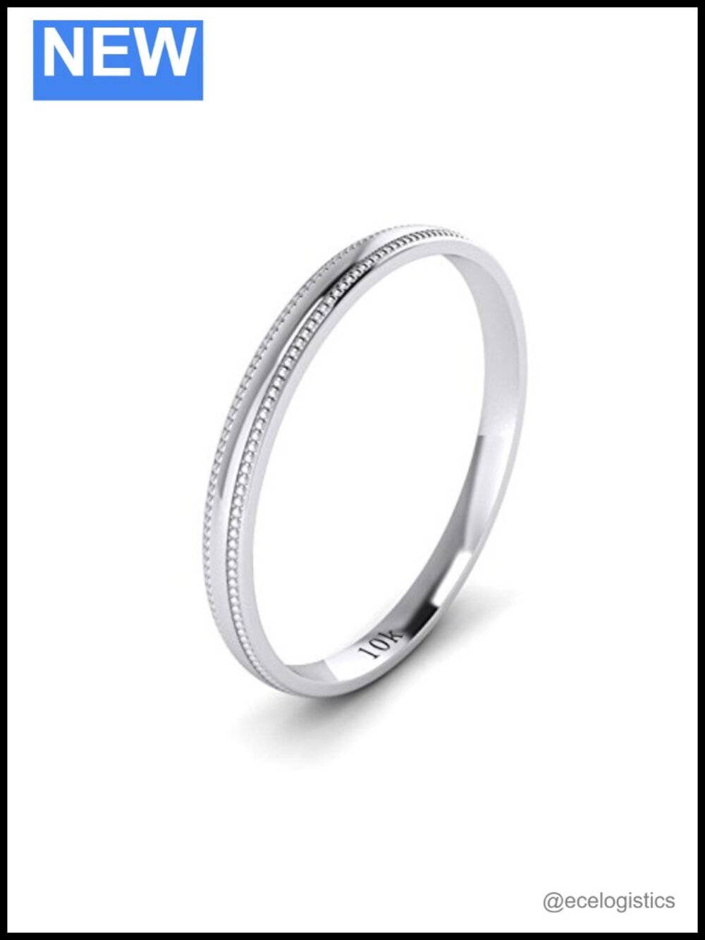 10k White Gold Wedding Band 2mm Court Comfort Fit Milgrain